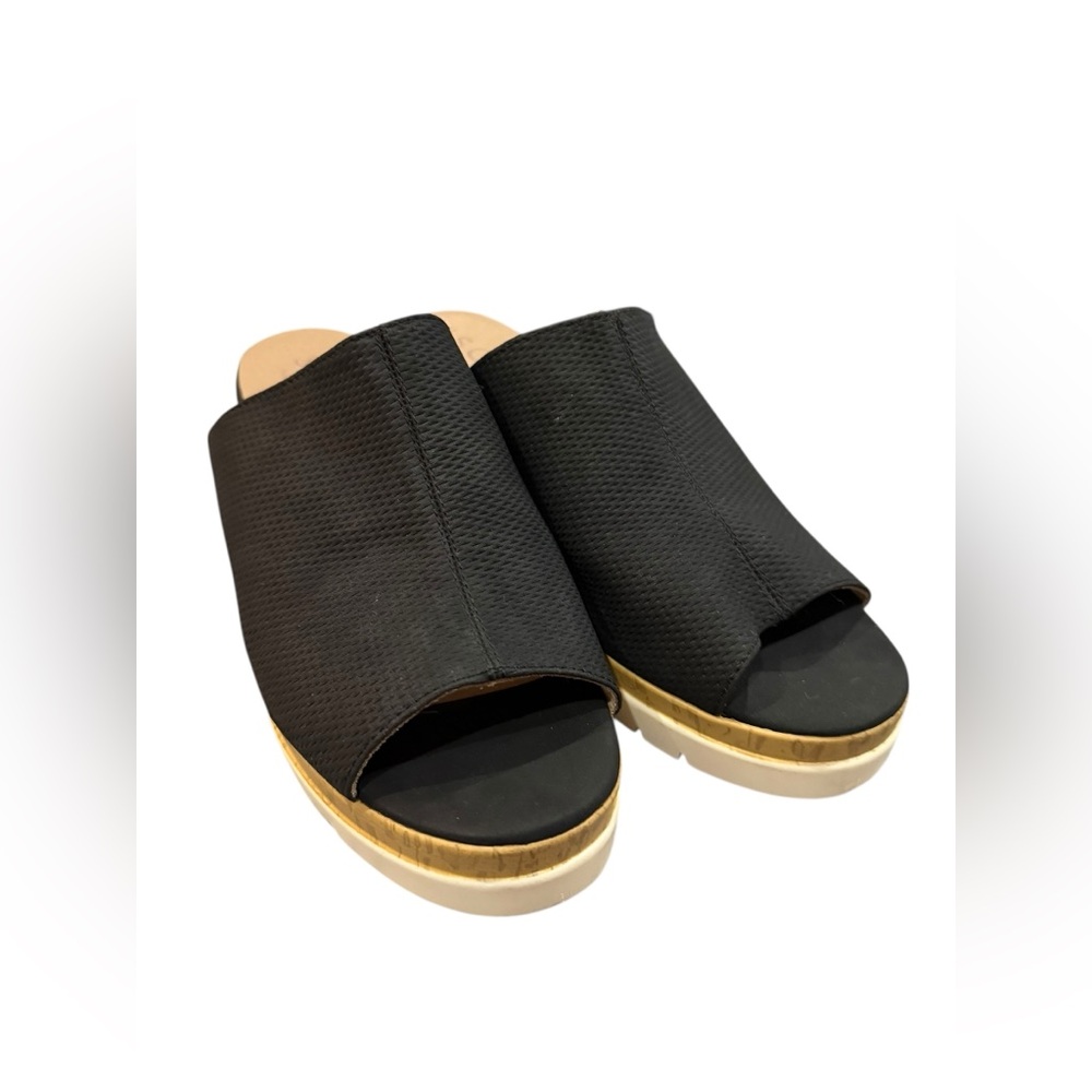 SOUL Naturalizer Black Wedge Sandals Size 9.5 Comfortable Cork Platform Slip On